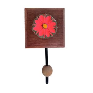 Toalheiro De Madeira E Ferro Banheiro Rustico Flor 3d Colorida Cor Vermelho