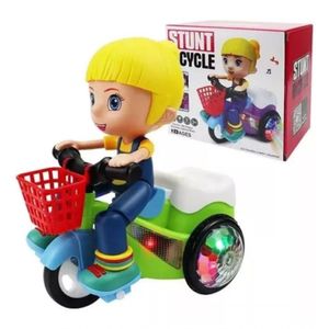 Moto Triciclo Menina Empina Gira 360° Luzes Sons Personagem Boneca Cabelo