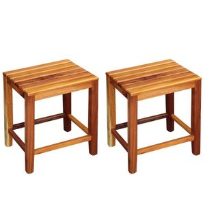 Kit 2 Banquetas Baixa Ripada Em Madeira Maciça