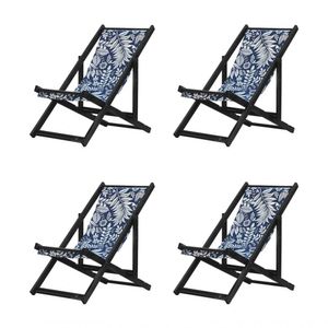 Kit 4 Espreguiçadeiras Dobrável Black Sb-folhas Brancas