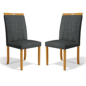 Kit Com 2 Cadeiras Maiara Madeira Maciça Estofadas Para Mesa De Jantar Linho Chumbo 406