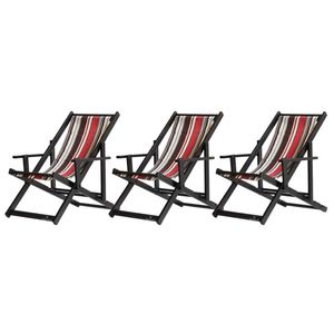 Kit 3 Espreguiçadeiras Dobrável Black Cb-l Marrom-vermelho