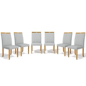 Kit Com 6 Cadeiras Maiara Madeira Maciça Estofadas Para Mesa De Jantar Linho Cinza 407
