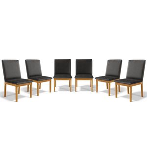 Kit Com 6 Cadeiras Daniela Madeira Maciça Estofada Para Mesa De Jantar Courino Preto 503