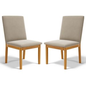 Kit Com 2 Cadeiras Daniela Madeira Maciça Estofada Para Mesa De Jantar Veludo Bege 102
