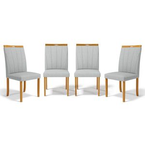 Kit Com 4 Cadeiras Aurora Madeira Maciça Estofadas Para Mesa De Jantar Linho Cinza 407