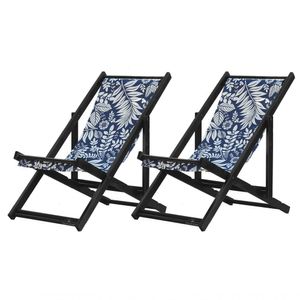 Kit 2 Espreguiçadeiras Dobrável Black Sb-folhas Brancas