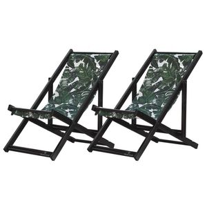 Kit 2 Espreguiçadeiras Dobrável Black Sb-folhas Verdes