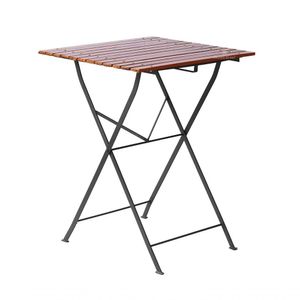 Mesa Dobrável 60x60cm Em Ferro E Madeira Maciça Natural