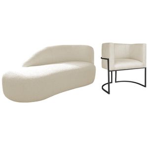 Kit Divã Luna 140cm Lado Esquerdo E 01 Poltrona Base De Ferro Preto Linho Cor Bege