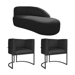 Kit Divã Luna 160cm Lado Direito E 02 Poltronas Base De Ferro Preto Suede Cor Preto