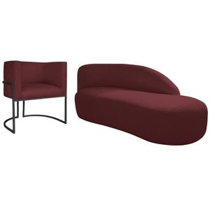 Kit Divã Luna 185cm Lado Direito E 01 Poltrona Base De Ferro Preto Suede Cor Bordô