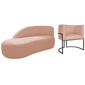 Kit Divã Luna 185cm Lado Esquerdo E 01 Poltrona Base De Ferro Preto Suede Cor Rosê