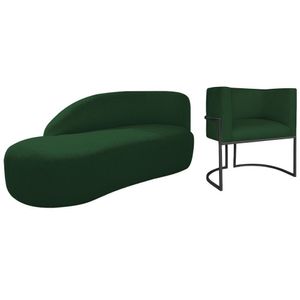 Kit Divã Luna 160cm Lado Esquerdo E 01 Poltrona Base De Ferro Preto Suede Cor Verde