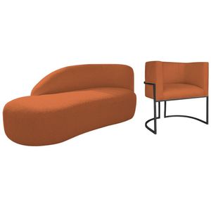 Kit Divã Luna 160cm Lado Esquerdo E 01 Poltrona Base De Ferro Preto Suede Cor Terracota