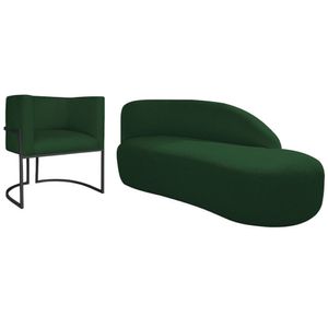 Kit Divã Luna 185cm Lado Direito E 01 Poltrona Base De Ferro Preto Suede Cor Verde