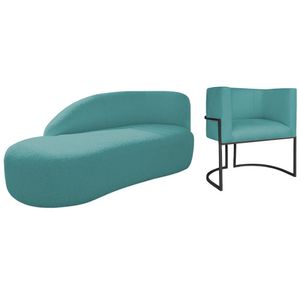 Kit Divã Luna 185cm Lado Esquerdo E 01 Poltrona Base De Ferro Preto Suede Cor Azul Turquesa
