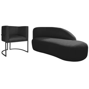 Kit Divã Luna 185cm Lado Direito E 01 Poltrona Base De Ferro Preto Suede Cor Preto