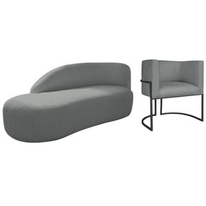 Kit Divã Luna 160cm Lado Esquerdo E 01 Poltrona Base De Ferro Preto Suede Cor Cinza