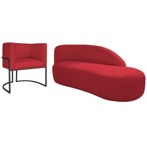 Kit Divã Luna 185cm Lado Direito E 01 Poltrona Base De Ferro Preto Suede Cor Vermelho