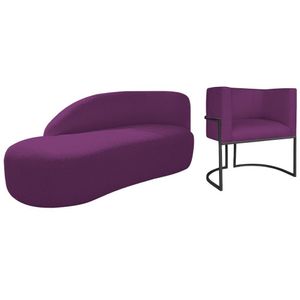 Kit Divã Luna 160cm Lado Esquerdo E 01 Poltrona Base De Ferro Preto Suede Cor Roxo