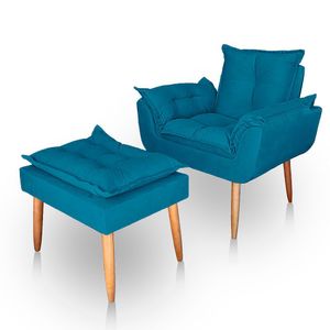Poltrona Opala Para Sala Com Puff Reforçada Suede Cor Rosa