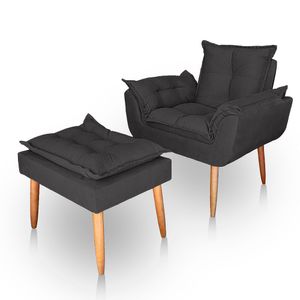 Poltrona Opala Para Sala Com Puff Reforçada Suede Cinza