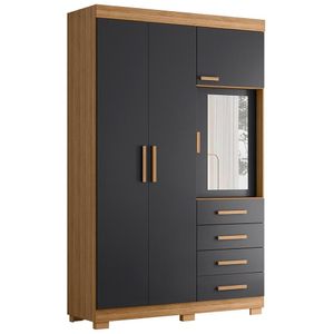 Guarda Roupa Virtus Solteiro Quarto Com 4 Portas E 4 Gavetas Nature/titanium Nature/titanium