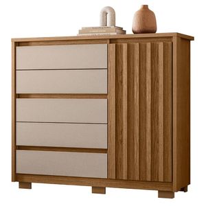 Cômoda Sapateira Quarto Duetto 05 Gavetas E 1 Porta Ripada Jatoba/fendi Metallic Jatoba/fendi Metallic