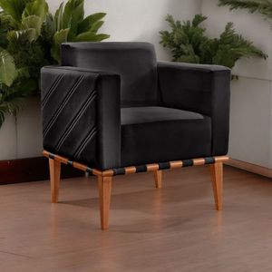 Poltrona Para Sala De Estar Madeira Maciça Delly Preto