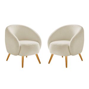 Kit 02 Poltronas Decorativas Sala De Estar Recepção Adj Decor Cor Bege