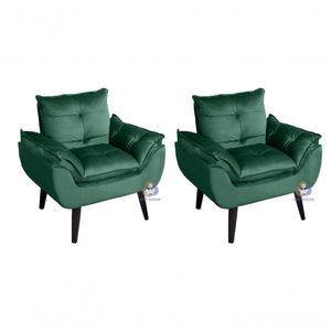 Kit 02 Poltrona/cadeira Decorativa Glamour Com Pés Quadrado Verde