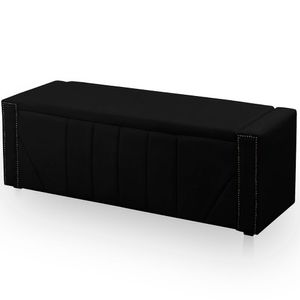Calçadeira Baú Casal King Size Estofada Toronto Veludo Preto