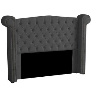 Cabeceira Casal Estofada Para Cama Box Ayla Veludo Cinza Escuro
