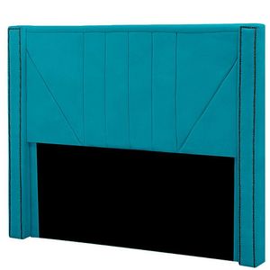 Cabeceira Casal Estofada Para Cama Box Toronto Veludo Cor Azul Claro