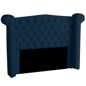 Cabeceira Casal Queen Size Estofada Para Cama Box Ayla Veludo Cor Azul Marinho