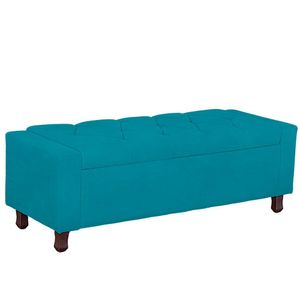 Calçadeira Baú Casal Estofada Valencia Veludo Cor Azul Claro