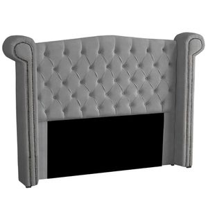 Cabeceira Casal Estofada Para Cama Box Ayla Veludo Cor Cinza Claro