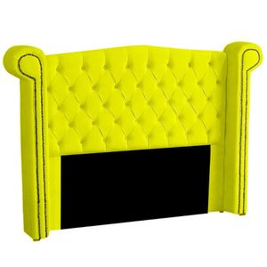 Cabeceira Casal Estofada Para Cama Box Ayla Veludo Cor Amarelo