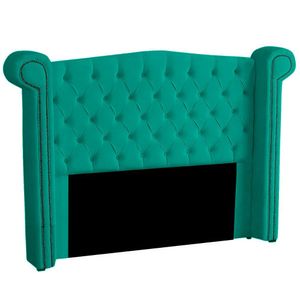 Cabeceira Casal Estofada Para Cama Box Ayla Veludo Cor Azul Claro