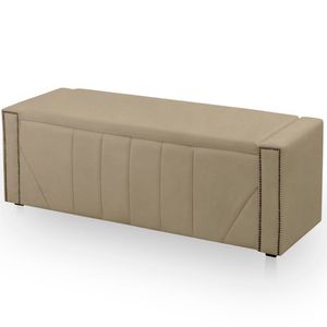 Calçadeira Baú Casal King Size Estofada Toronto Veludo Cor Bege Médio