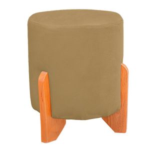 Puff Thor Luxo Madeira Maciça Redondo Suede Bege Escuro