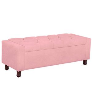 Calçadeira Baú Casal King Size Estofada Valencia Veludo Cor Rosa Bebe
