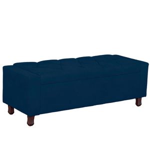 Calçadeira Baú Casal King Size Estofada Valencia Veludo Cor Azul Marinho