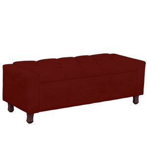 Calçadeira Baú Casal Queen Estofada Valencia Veludo Cor Marsala