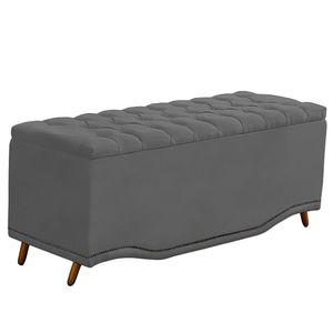 Calçadeira Baú King Size Estofada Maitê Veludo Cor Cinza Chumbo