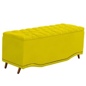 Calçadeira Baú Casal Estofada Maitê Veludo Cor Amarelo