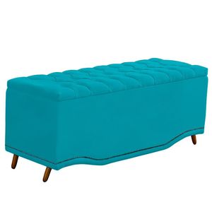Calçadeira Baú Casal Estofada Maitê Veludo Cor Azul Claro