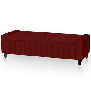 Calçadeira Baú Casal King Size Estofada Alicia Veludo Cor Marsala