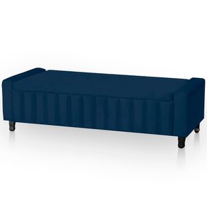 Calçadeira Baú Casal King Size Estofada Alicia Veludo Cor Azul Marinho